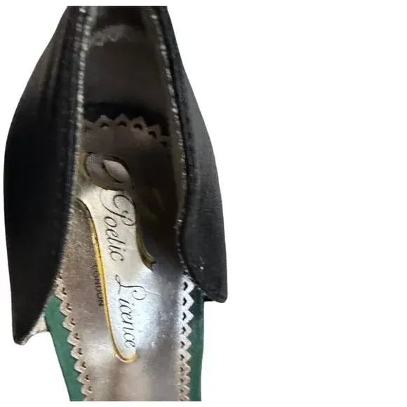 Poetic Licence London Green & Black Leather Peep Toe Heels (EUR 36.5 / US 6) - Picture 4 of 8